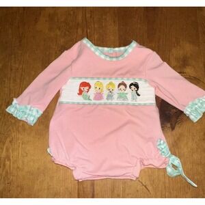 Abbie And Evie Infant Girls Disney Princesses Bubble Romper 3 Months Smocked